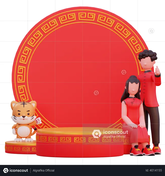 Chinese couple exited for new year  3D Illustration