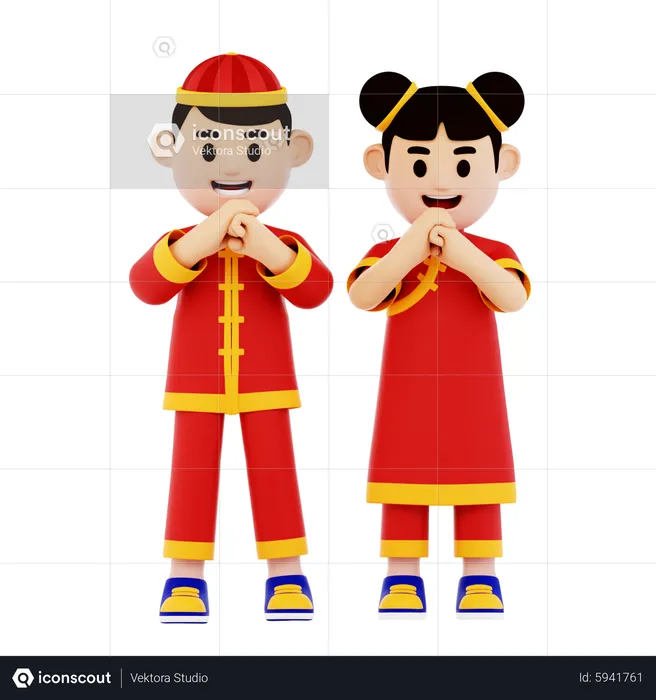 Chinese Couple Greetings  3D Illustration