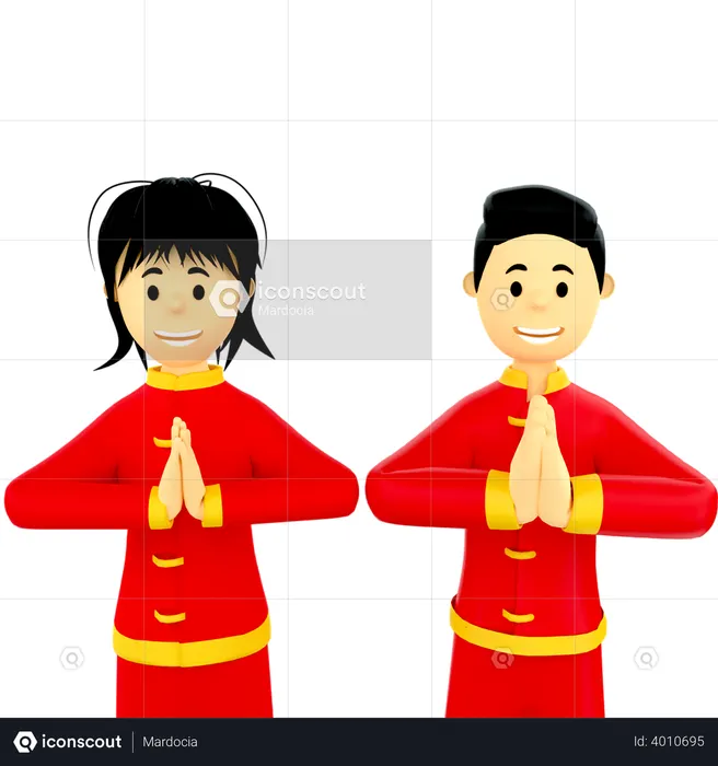 Chinese couple welcoming  3D Illustration