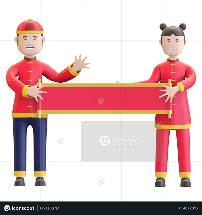 Chinese Couple with new year book  3D Icon