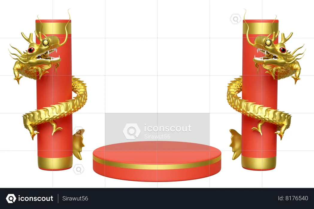 Chinese Dragon Podium  3D Icon