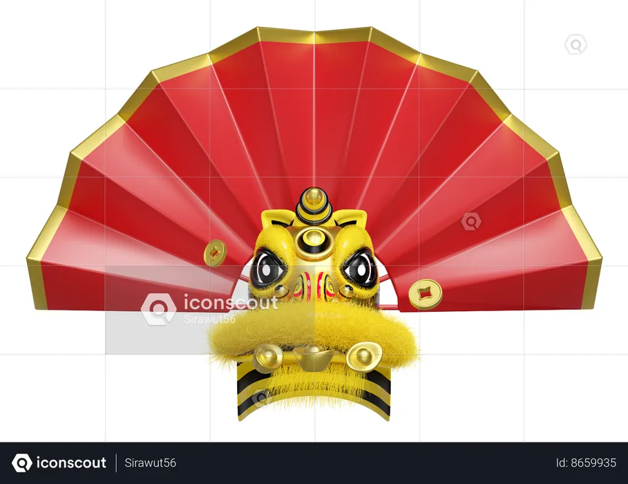 Chinese Dragon With Hand Fan  3D Illustration