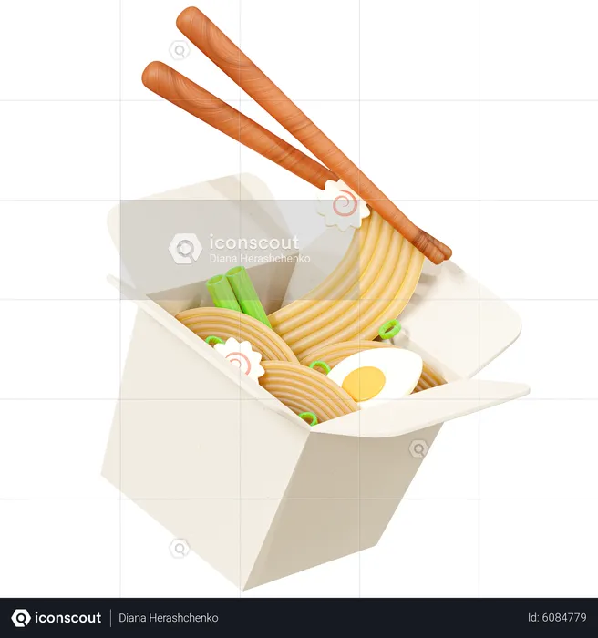 Chinese food take away box with noodles  3D Icon