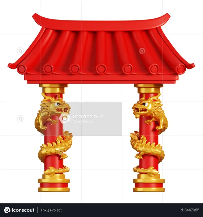 Chinese Gate with Dragon Pole  3D Icon