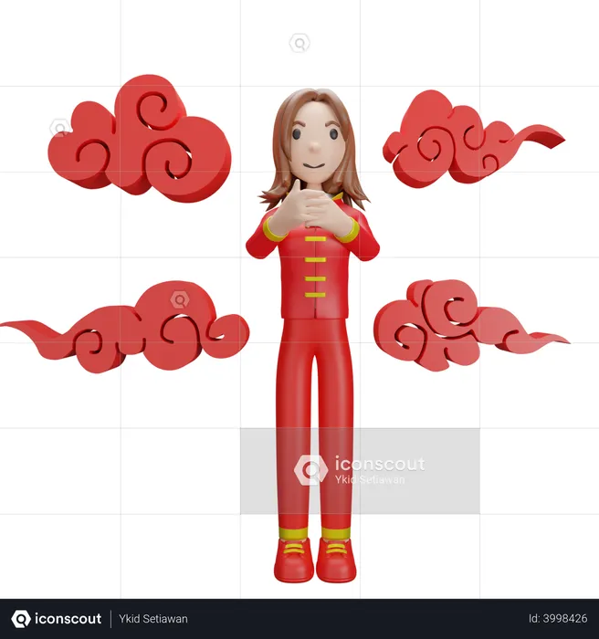 Chinese Girl celebrating Chinese new year  3D Illustration