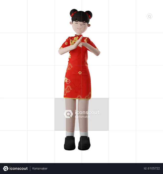 Chinese Girl Greeting  3D Illustration