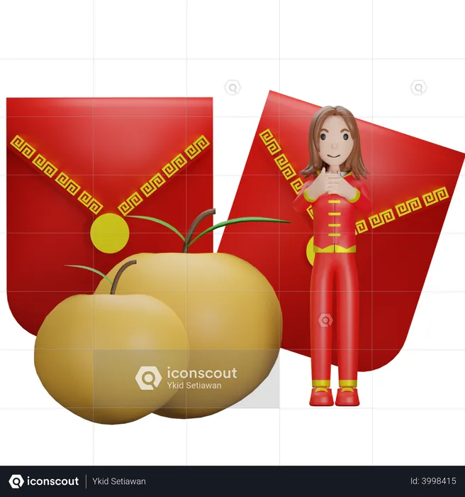 Chinese Girl ready for Chinese new year  3D Illustration