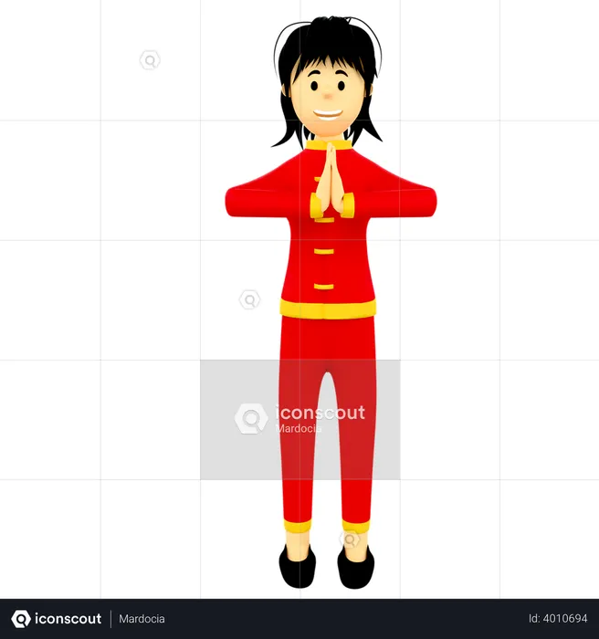 Chinese girl welcoming  3D Illustration