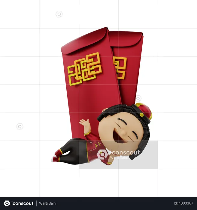 Chinese Girl with Chinese envelope  3D Illustration