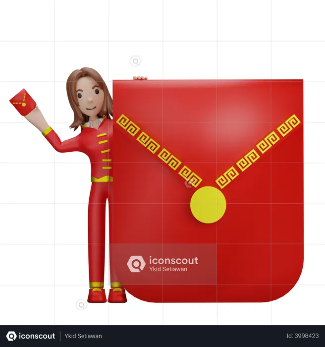 Chinese Girl with Chinese red packets  3D Illustration