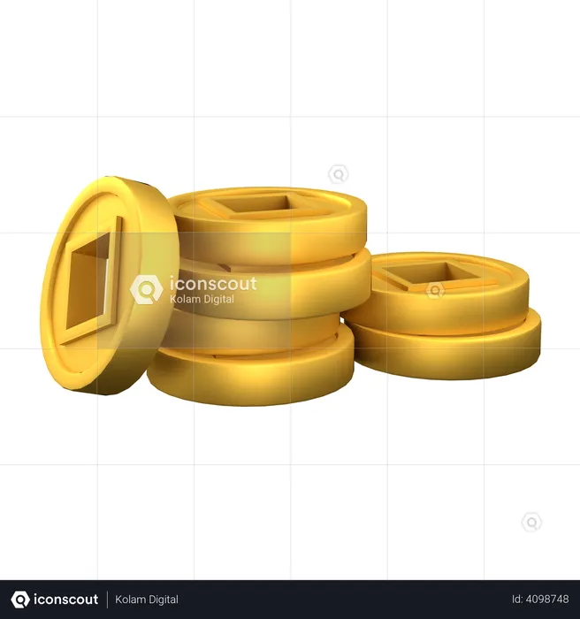 Chinese Gold Coin Stack  3D Illustration
