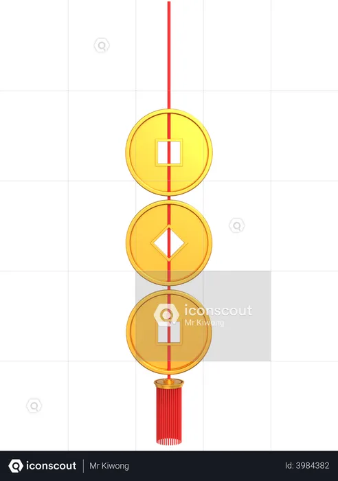 Chinese gold coin strand  3D Illustration