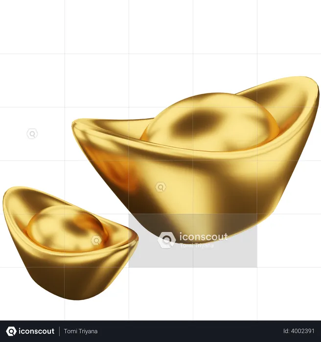 Chinese Gold Ingots  3D Illustration