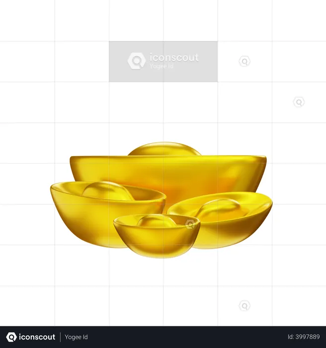 Chinese gold ingots  3D Illustration
