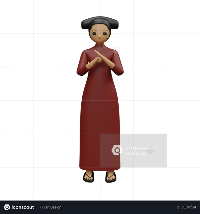 Chinese lady giving standing pose  3D Illustration