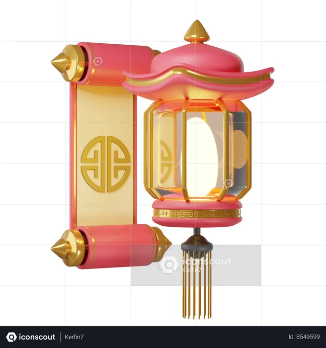 Chinese lamp and scrolls  3D Icon