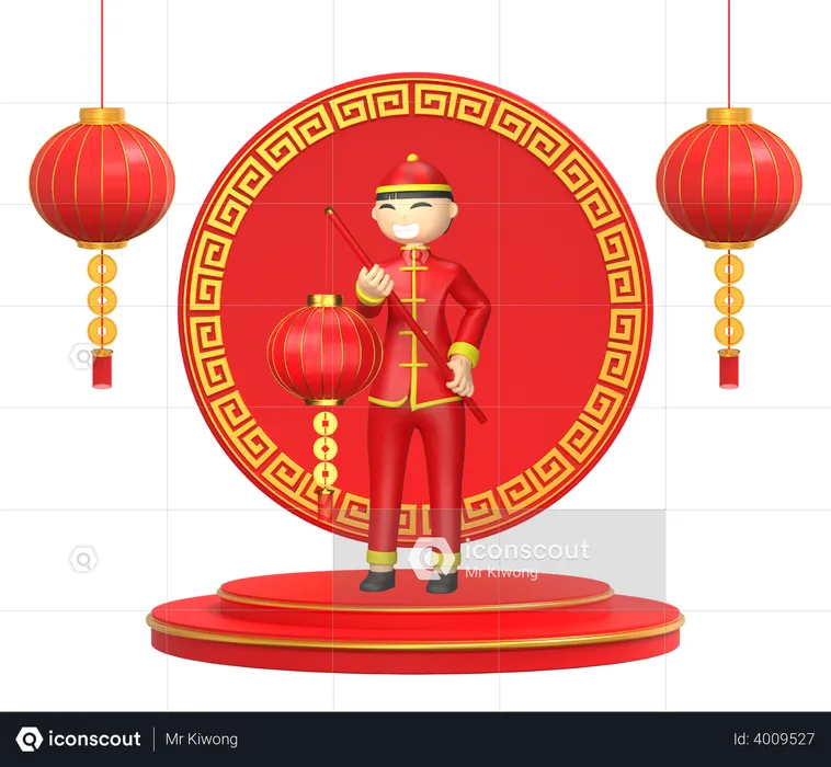 Chinese man celebrating Chinese new year  3D Illustration