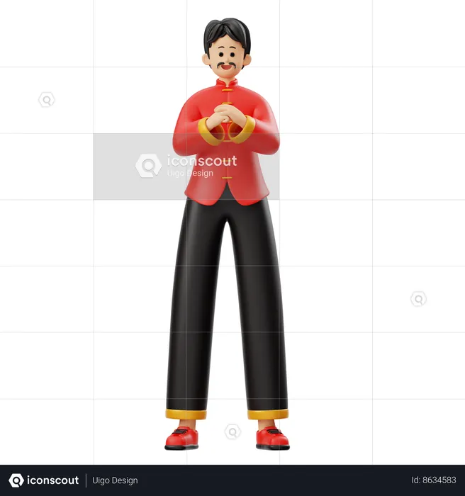 Chinese Man Giving Standing Pose  3D Illustration