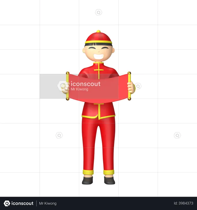 Chinese man holding red letter  3D Illustration
