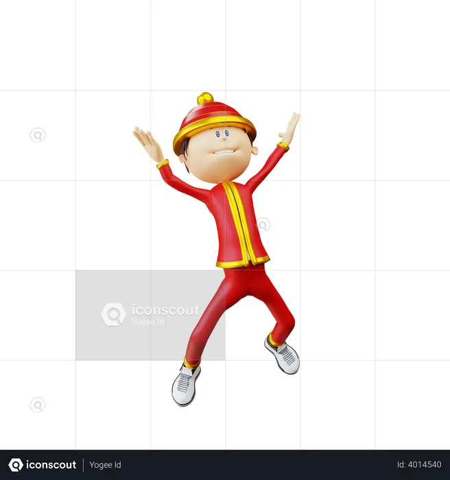 Chinese man jumping in air  3D Illustration