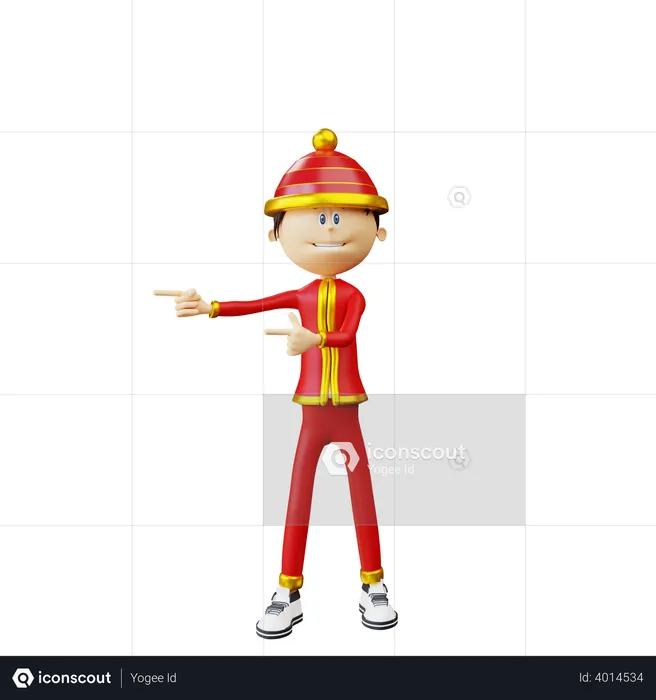 Chinese man pointing to the right  3D Illustration
