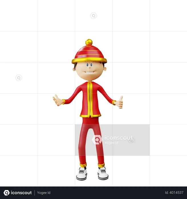 Chinese man Showing thumbs up  3D Illustration