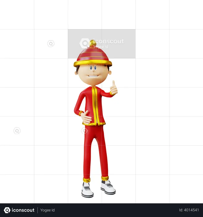 Chinese man showing thumbs up hand gesture  3D Illustration