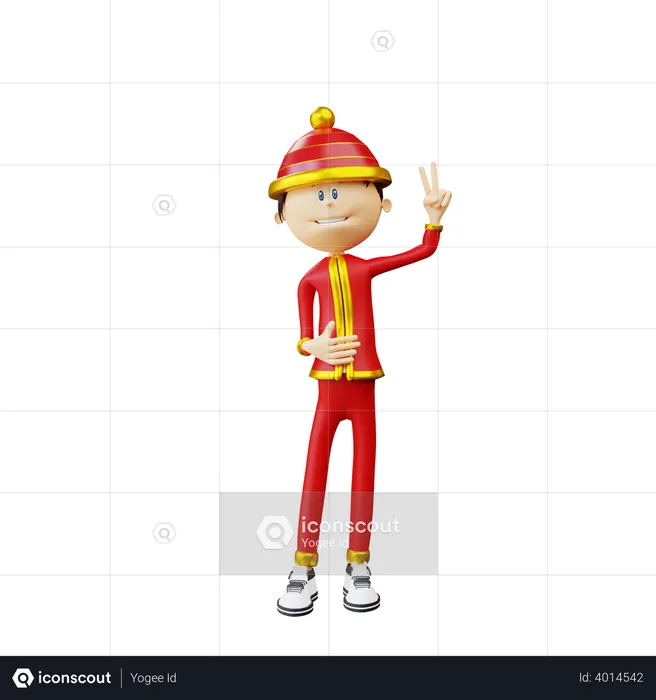 Chinese man showing victory sign  3D Illustration
