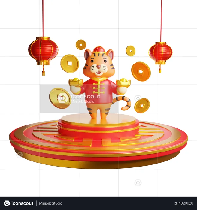 Chinese new year tiger on Podium  3D Icon
