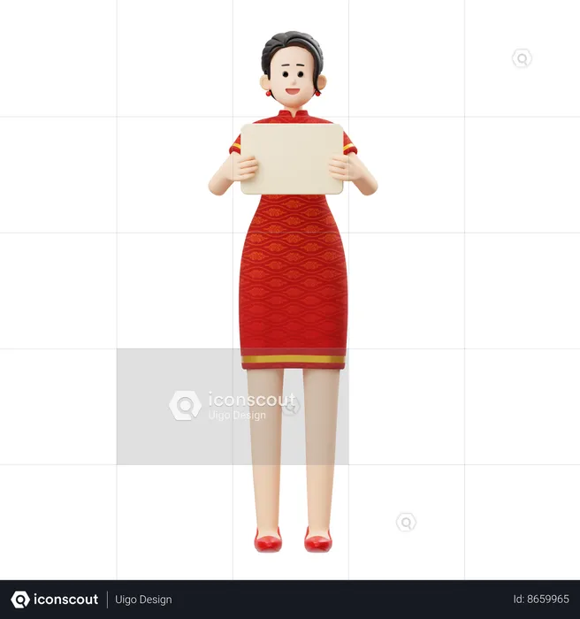 Chinese New Year Woman Is Holding Board  3D Illustration