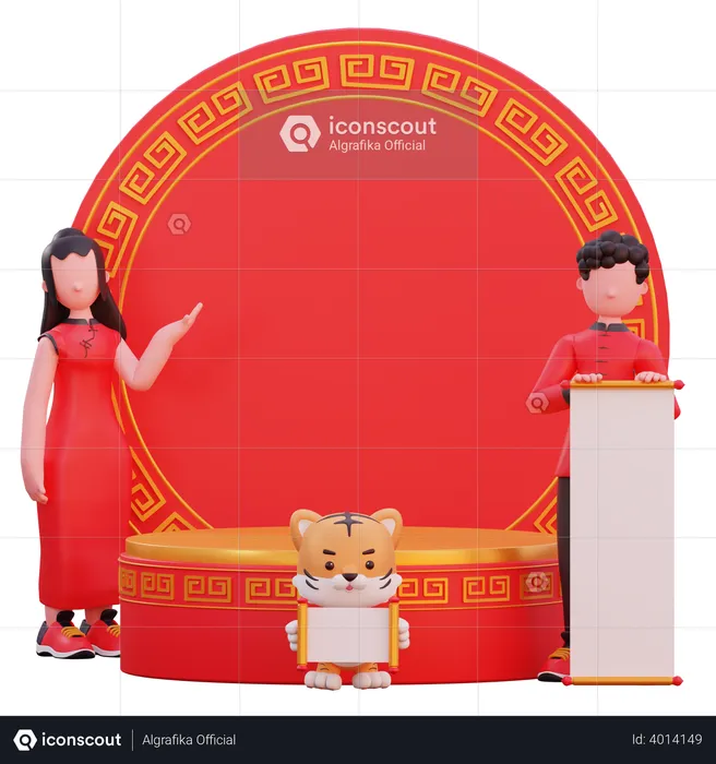 Chinese people with new year celebration invitation  3D Illustration