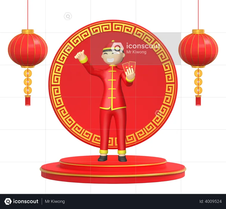 Chinese person holding cards  3D Illustration