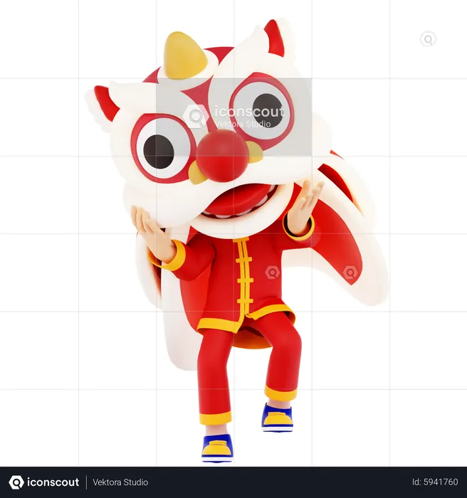 Chinese Person Playing Dragon Costume  3D Illustration