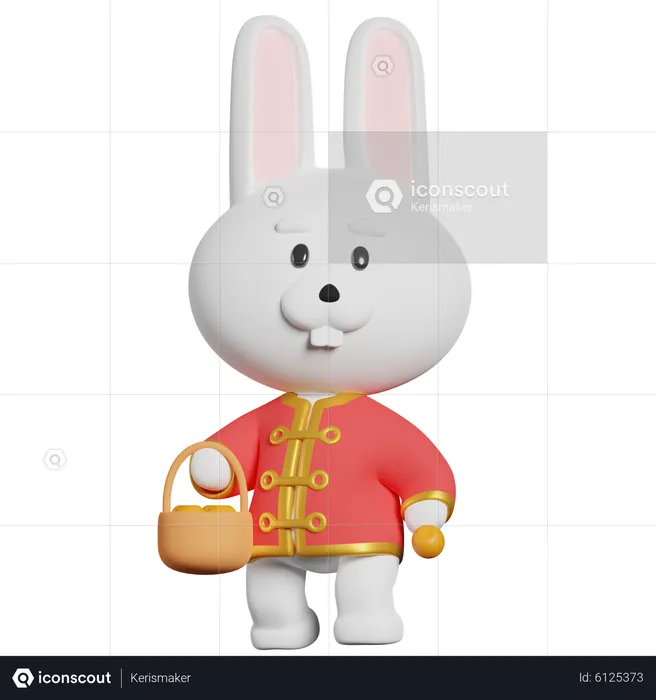 Chinese Rabbit Bring Oranges  3D Illustration