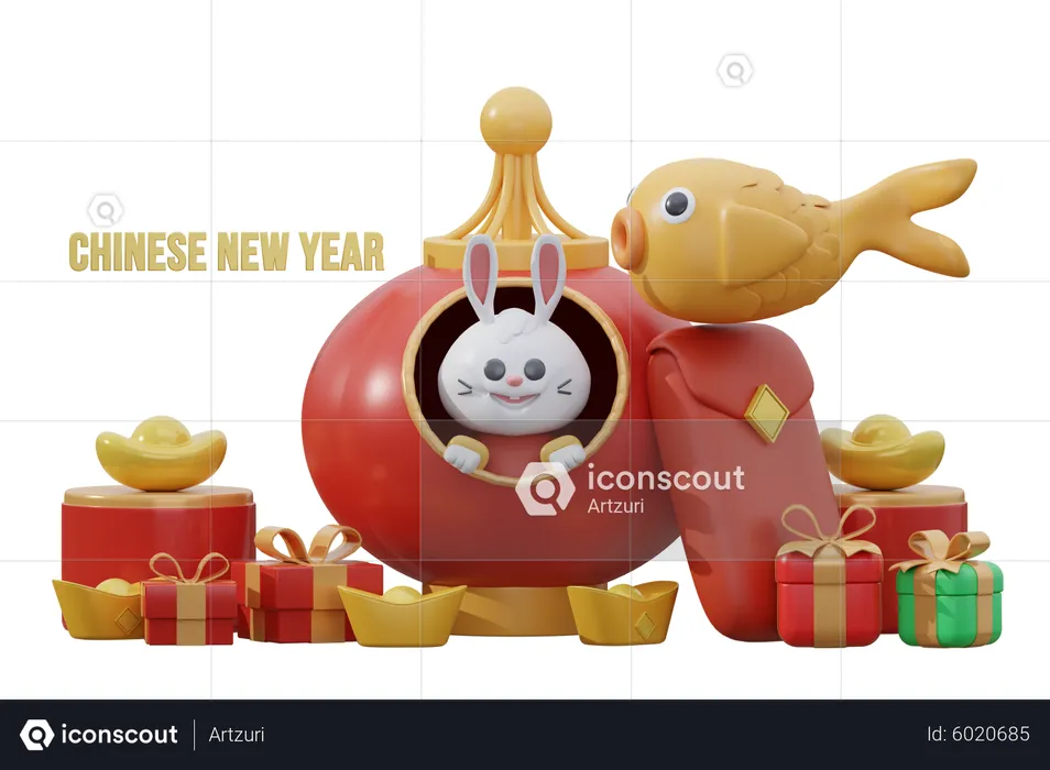Chinese rabbit celebrating Chinese new year  3D Icon