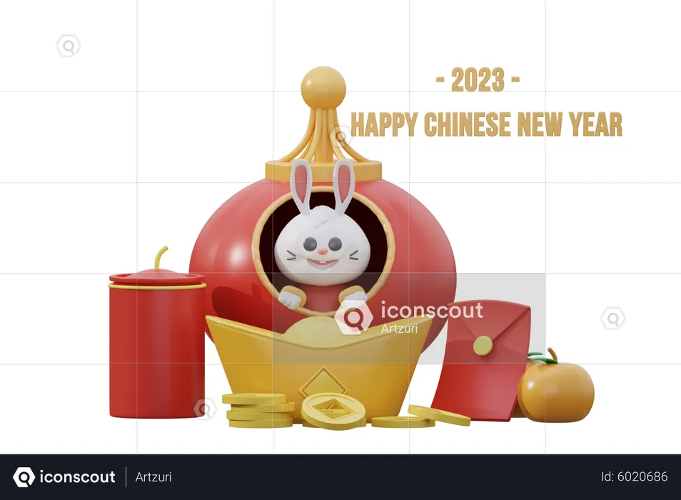Chinese Rabbit enjoying Chinese new year 2023  3D Icon