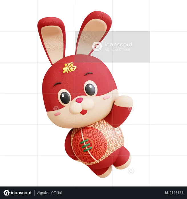Chinese Rabbit Flying Pose  3D Illustration