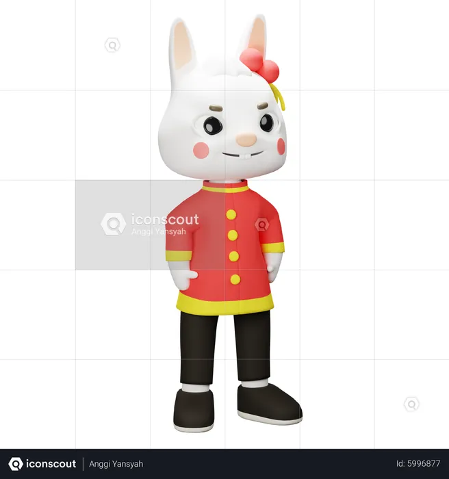 Chinese rabbit giving standing pose  3D Illustration