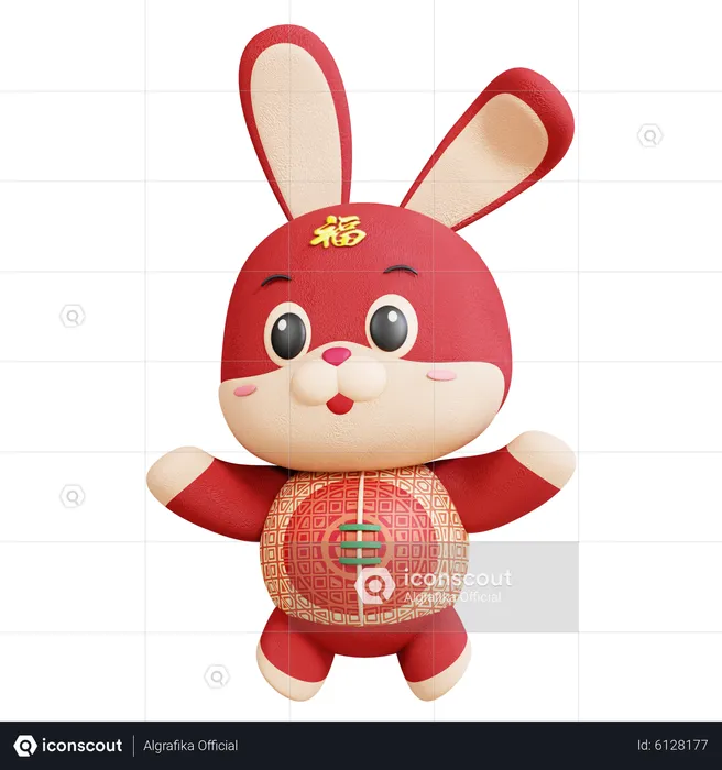 Chinese Rabbit Jumping Pose  3D Illustration