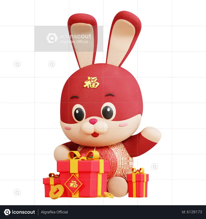 Chinese Rabbit Open Giftbox  3D Illustration