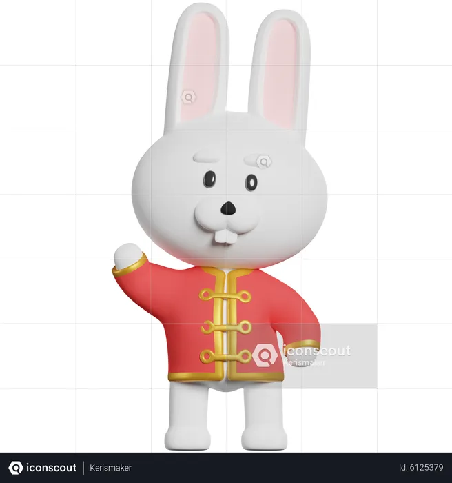 Chinese Rabbit Say Hi  3D Illustration