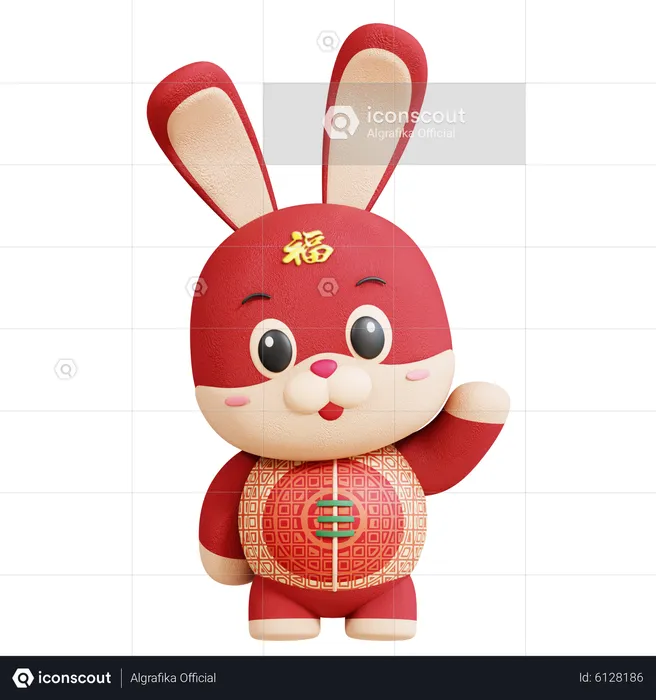 Chinese Rabbit Say Hi  3D Illustration