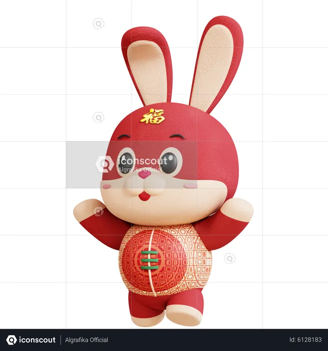 Chinese Rabbit Showing Happy Pose  3D Illustration