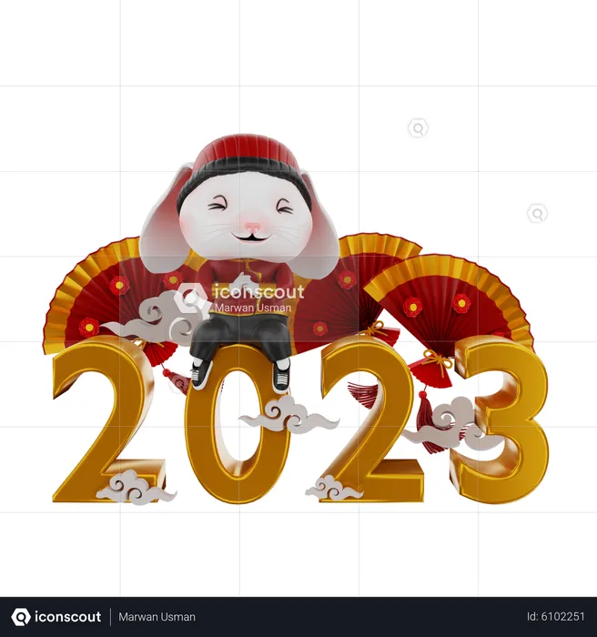 Chinese Rabbit Sitting On 2023  3D Illustration