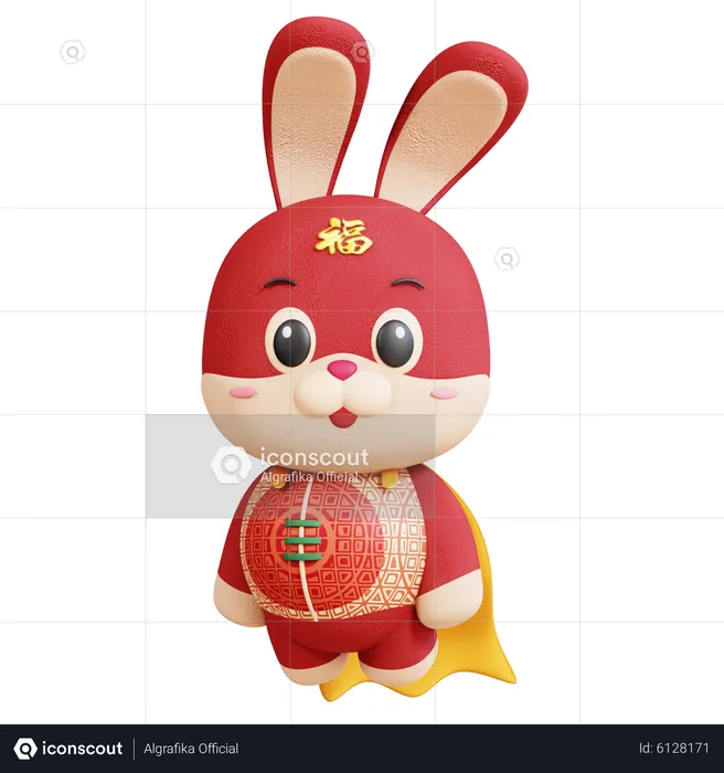 Chinese Rabbit Superman Pose  3D Illustration