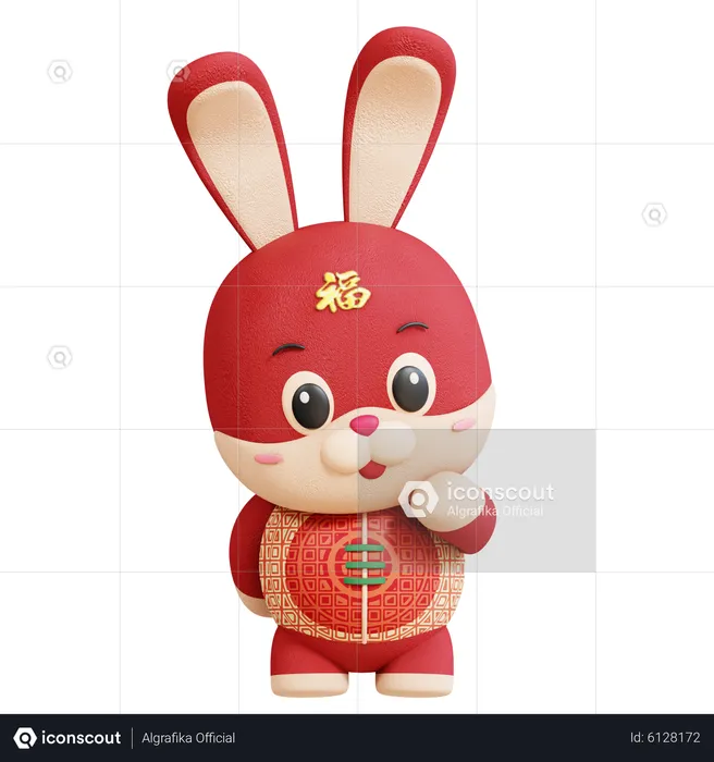 Chinese Rabbit Thinking Pose  3D Illustration