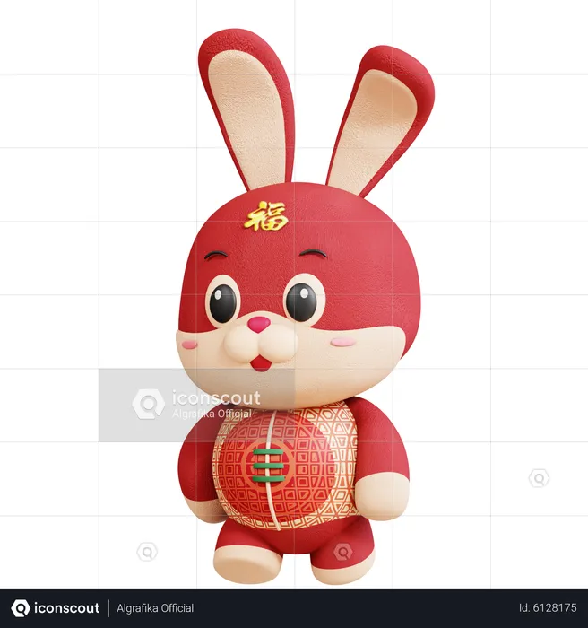 Chinese Rabbit Walking Pose  3D Illustration