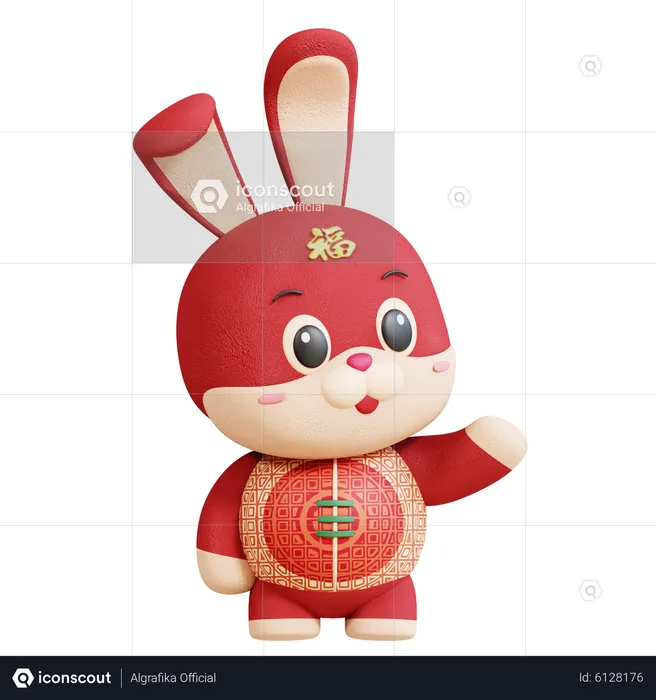 Chinese Rabbit With Explain Pose  3D Illustration