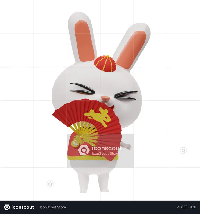 Chinese Rabbit With Fan  3D Icon