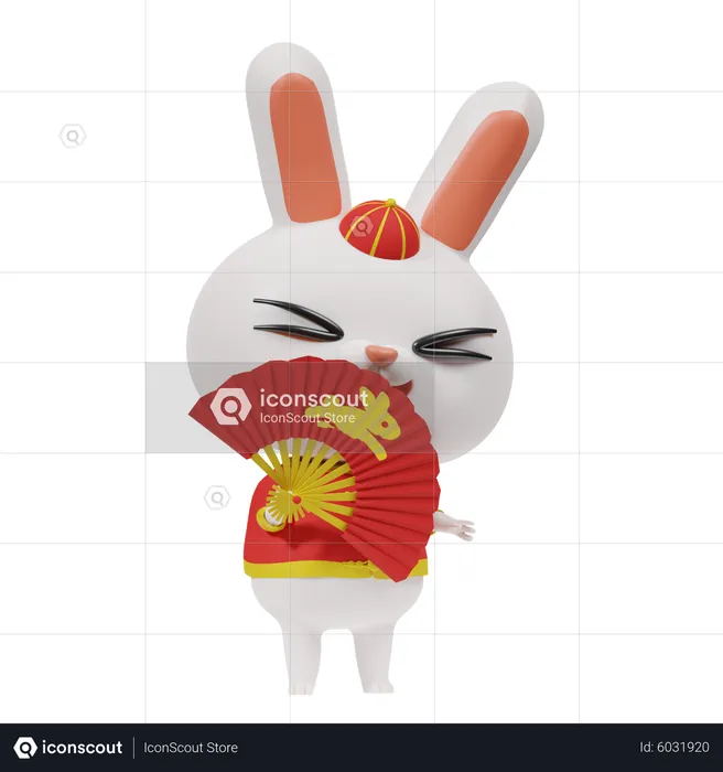 Chinese Rabbit With Fan  3D Icon